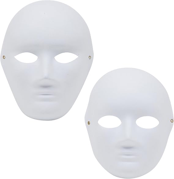BLUE PANDA Blank Paper Mache Masks to Decorate - 24-Pack White, 2 Sizes - Face Masks to Paint & Custom Mask Crafts