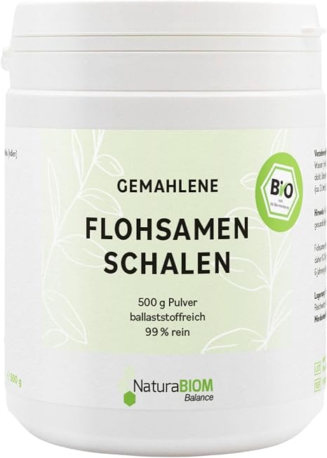 DE-ÖKO-070 Organic Psyllium Husk Powder 500 g Ground - 99% Purity 90% Fibre - Vegan Gluten-Free No Additives Laboratory Tested Ideal for Conscious Nutrition