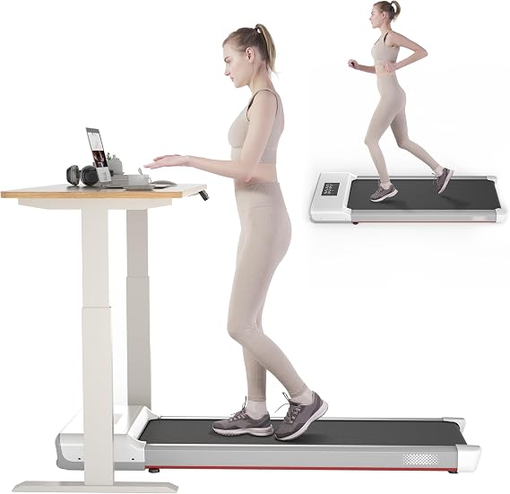 MJWW Walking Pad 2 in 1 Treadmill Under Desk with 2.5HP Motor Home Office Pad No Installation Required Standing Remote Control LED Display Pearl White
