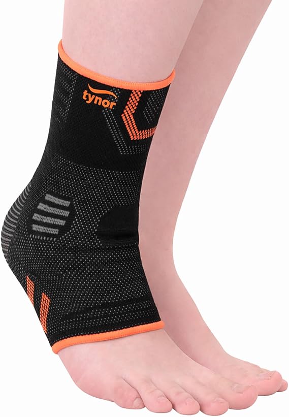 TYNOR Foot & Ankle Brace for Sprained Ankle, Adjustable Neoprene Compression Sleeve Breathable Ankle Wrap Support for Women & Men Tendonitis & Arthritis, Sports Running, Black and Orange, Small,1 Unit