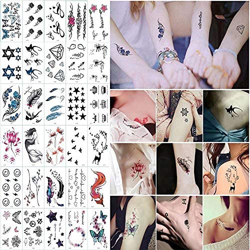 30 Sheets Temporary Tattoos for Women Men Hand Neck Wrist Art Tattoo Fashion Waterproof Tattoo Stickers A