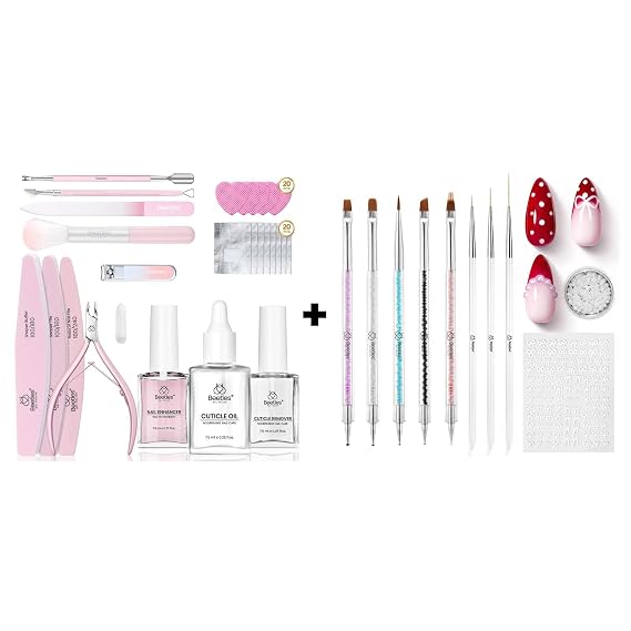 Beetles Gel Polish Remover Kit Nail Care Kit Nail Prep Set Cuticle & Nail Art Brushes 8pcs Crystal Nail Art Tools 5pcs Double-headed Nail