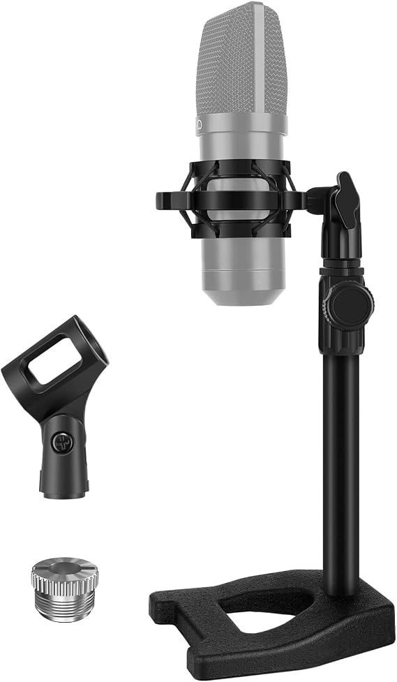 InnoGear Desktop Mic Stand Microphone Stand Desk for Fifine Blue Yeti | Desk Mount, Stable Base, for Shure HyperX, 10" to 15" Height Adjustable, 3.3 lb Weight Capacity, Shock Mount For 40-52mm Mics