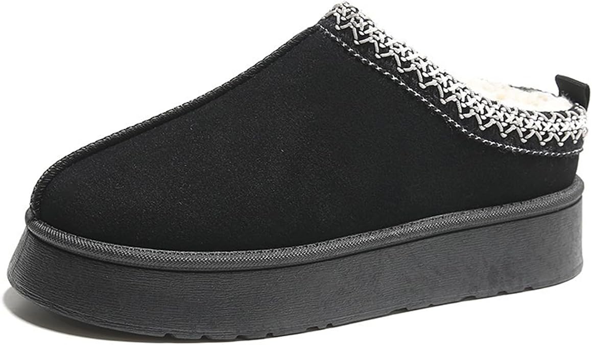 Women's Slippers Fleece Lined Anti-Slip Platform, Winter Indoor Outdoor Ankle Mini Boots House Shoes for Women