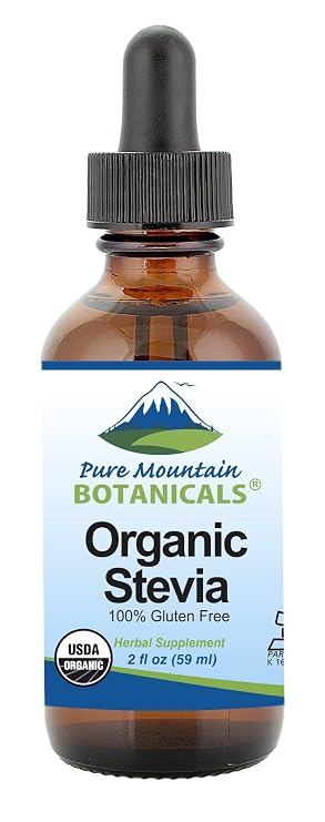 Pure Mountain Organic Liquid Stevia Drops - Vegan Kosher 2oz Glass Bottle