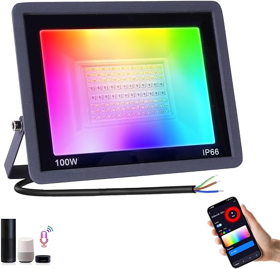 RGBCW LED Floodlight Outdoor 100W,Smart Colour Changing Wall Washer with APP Control/Music Sync/Timer/Dimmable/1000W Equivalent/IP66 Waterproof Disco Light for Party,Garden,Halloween,Xmas [Energy Class E]