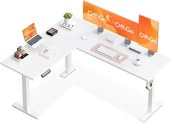 OffiGo L Shaped Standing Desk, 160×120cm Reversible Corner Desk White