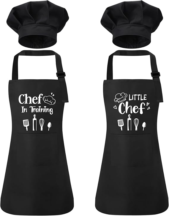 2 Pack Kids Apron and Chef Hat Kids Apron for Cooking