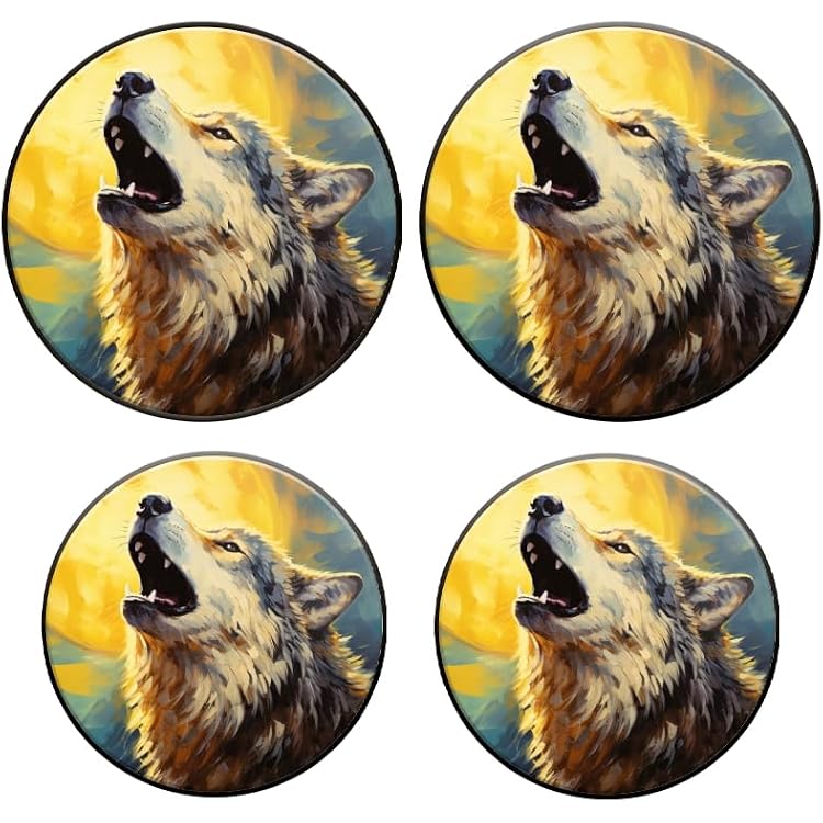 Gas Stove Burner Cover Set Of 4,Majestic Wolf Howling At The Moon Metal Electric Stove Burner Covers,Protecting Gas Stoves,Kitchen Decor,8 Inch And 10 Inch