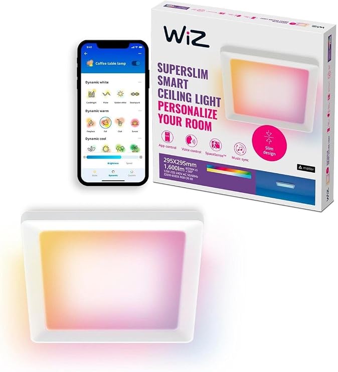 Wiz Beyaz Akıllı Sıva Üstü RGB Kare Panel Tavan Armatürü 12W [Enerji Sınıfı E]