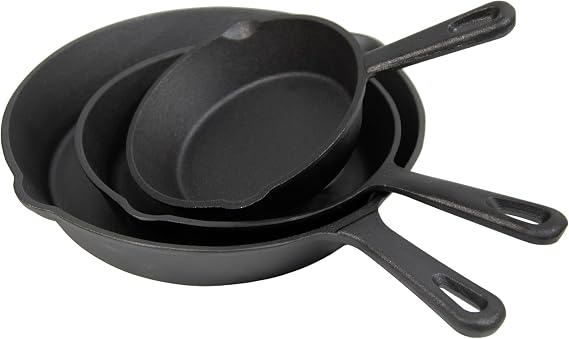 Stansport Pre-Seasoned Cast Iron Skillets - 3 Piece Set