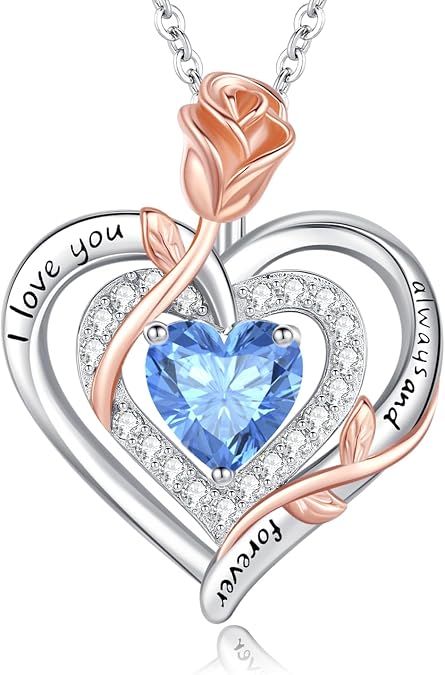 LAVUMO Halskette Damen Silber Doppel Herz Rose Schmuck Geschenke Frauen