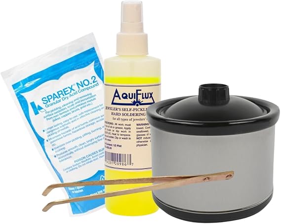 Complete Jewelry Pickling Kit with Aquiflux Flux, BenchProTM Pickle Pot, Tweezers, and Sparex Acid Compound