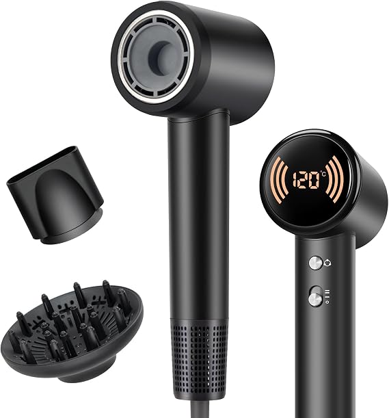 Diffuser Hair Dryer, Ionic Travel Hairdryer with 110000 RPM High-Speed Motor for Fast Drying, 1600W Low Noise&Lightweight Blow Dryer with