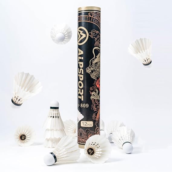 809 12-Pack Golden Dragon Pattern White Goose Feather Badminton Shuttlecocks with Great Stability and Durability, High Speed Badminton Birdie Balls for Indoor Outdoor Sports Training