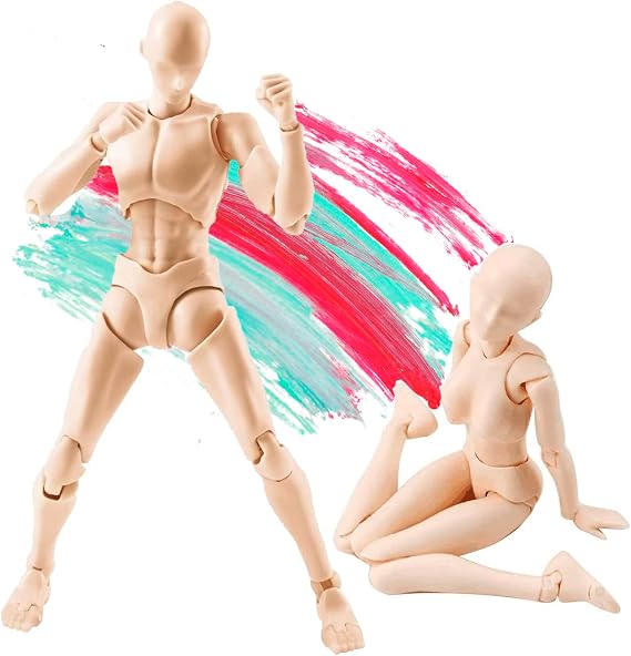 Action Figures PVC Model (Yellow Color) with Box Drawing Figure Models for Artists(Female+Male)