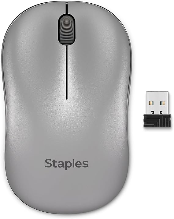 Staples TECH Wireless Mouse, Optical, Ambidextrous, USB, Gray