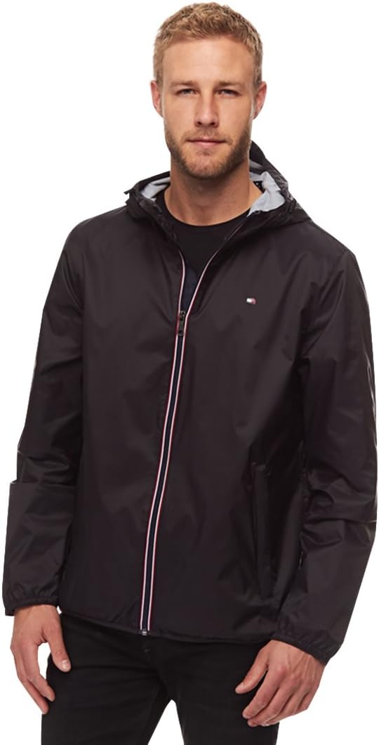 Tommy Hilfiger Men's Lightweight Active Water Resistant Hooded Rain Jacket