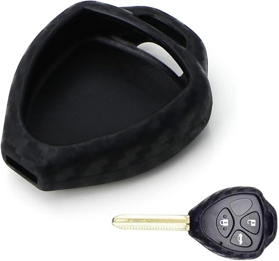 iJDMTOY Carbon Fiber Finish Soft Silicone Key Fob Cover Compatible with Toyota Scion Heart Shape Blade Key (Black Twill Weave Pattern)