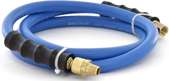 BLUBIRD BBSR3805 3/8" x 5' Rubber Air Snubber Hose, 100% Rubber, Lightest, Strongest, Most Flexible, 300 PSI, 50F to 190F Degrees, Ozone Resistant, High Strength Polyester Braided