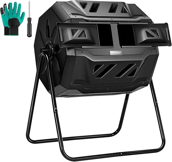 VIVOSUN 160L Tumbling Composter Bin,43 Gallon Black with Sliding Doors