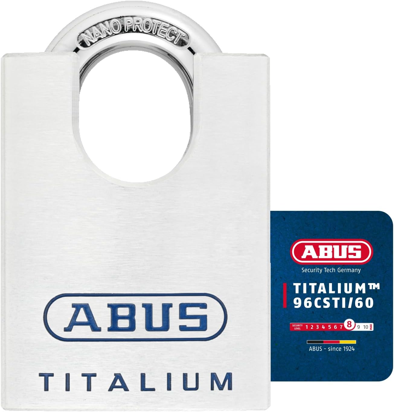 ABUS Titalium padlock 96CSTI60 - lightweight lock body made of solid special aluminium - with integrated shackle protection - ABUS security level 8 - silver