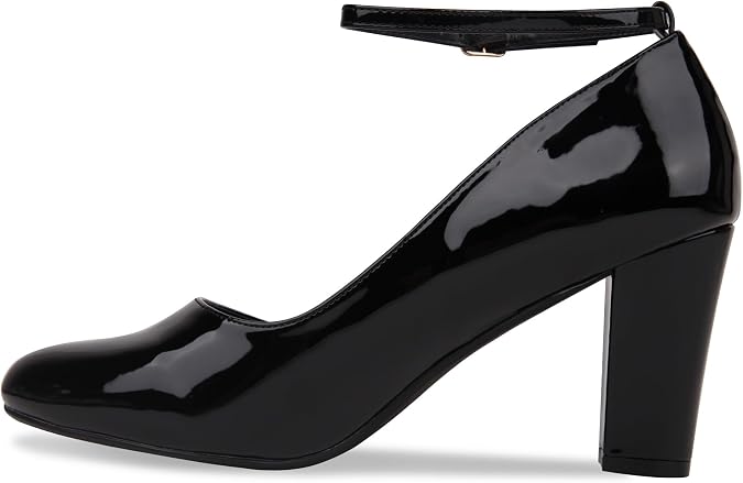 Women's Unisex Mid Block Heel Shoes Black Plain Ankle Strap 9 10 11 12