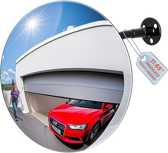 11.65 Inch Frameless 1.8mm Thick Acrylic Convex Mirror - Adjustable Wide Angle View Indoor Security Mirror for Garage Parking Warehouse Office and Corner Security Traffic