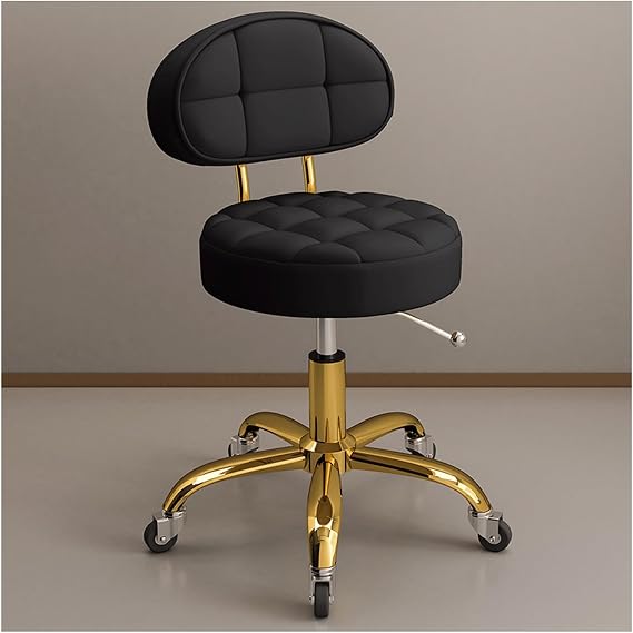 Adjustable Rolling Stool w/Back Support & Wheels Round Hydraulic Swivel Stool Chair Metal Titanium Gold Counter Work Stool