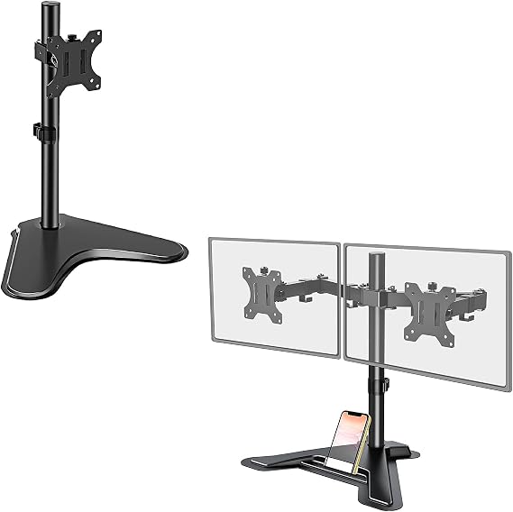 MOUNT PRO Single Monitor Stand and Dual Monitor Stand Free-Standing LCD Monitor Desk Mount with Adjustable Height, Tilt, Swivel and Rotation, VESA 75X75 100X100