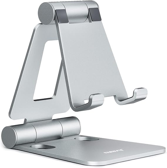 Nulaxy Full Aluminum Dual Folding Cell Phone Stand for Desk, Silver