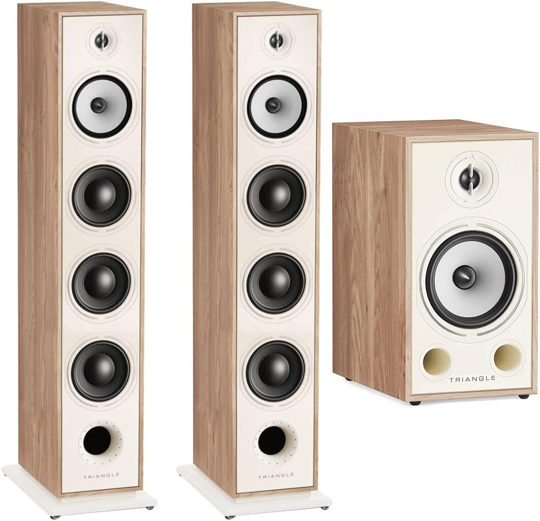 Triangle Borea BR09 Hi-Fi Floor Standing Single Speakers Light Oak, Pair with BR03 Hi-Fi Bookshelf Speakers Bundle 3 Items