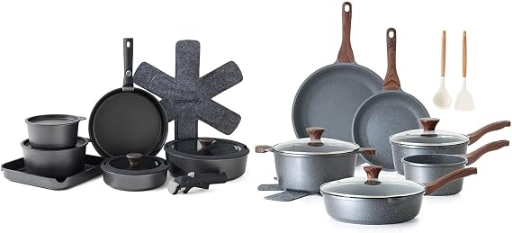 SENSARTE 17 Pcs Nonstick Detachable Handle Cookware Set, 16 Pcs Nonstick Ceramic Pots and Pans Set, w/Frying Pans Set, Saucepans Set