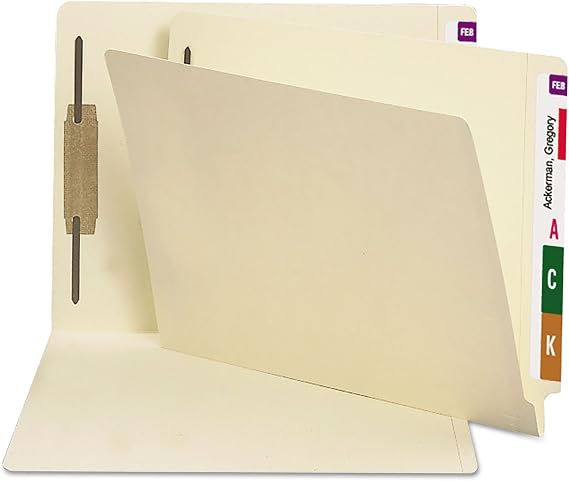 Smead Heavyweight End Tab Fastener File Folder, Shelf-Master Reinforced Straight-Cut Tab, 1 Fastener, Letter Size, Manila, 50 per Box (34210)
