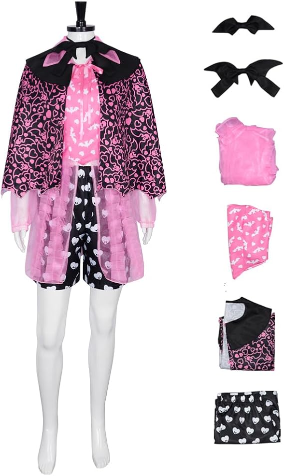 Adult Draculaura Costume Cosplay Movie for Women Draculaura Dress Movie Full Suit Headdress Halloween Outfits (Medium,pink), ZJ00184
