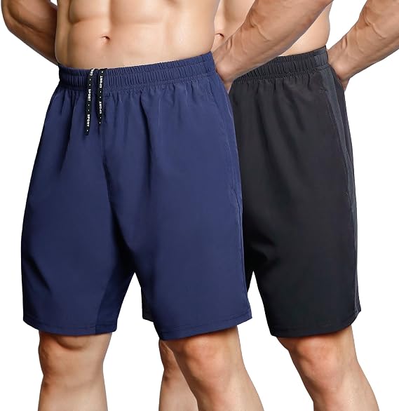 Gaglg Men's 7" Athletic Shorts 2 Pack Quick Dry Workout Running Shorts with Zipper Pockets