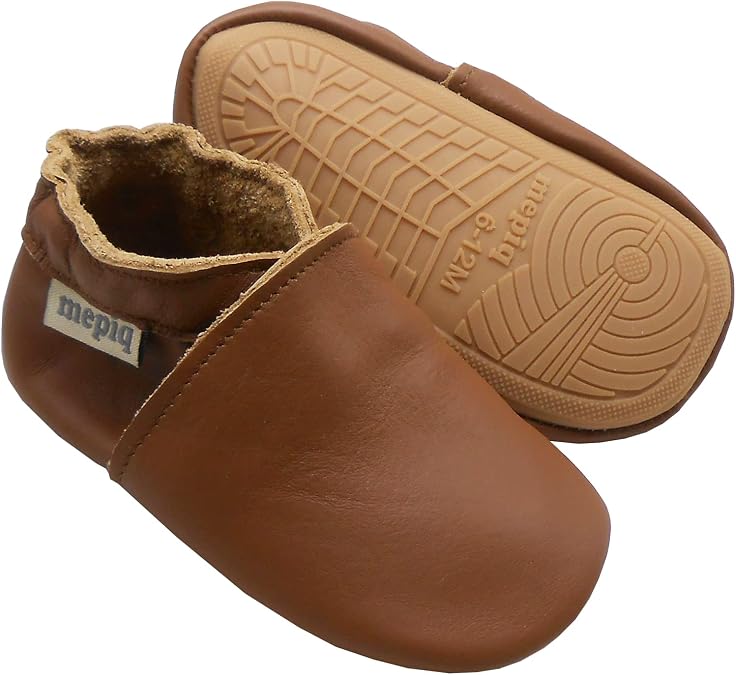 Baby Leather Moccasins Anti-Slip Rubber Sole Pre-Walker Crib Shoes | Breathable genuine leather,Durable rubber sole with deep grip treads,Elastic ankle stays on,Fits 0-24 months
