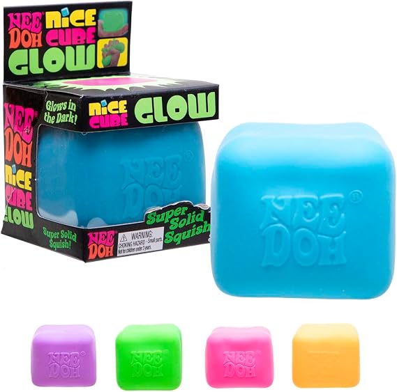 Schylling NeeDoh Lovely Cube Glow - Super Solid Squishy Toy - Glow in the Dark - 2.25" Cube - Colors May Vary 1 Pack