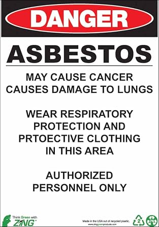 Zing Green Products 2677A Recycled Aluminum "Danger, Asbestos" GHS Safety Sign, 14" Length, 10" Width