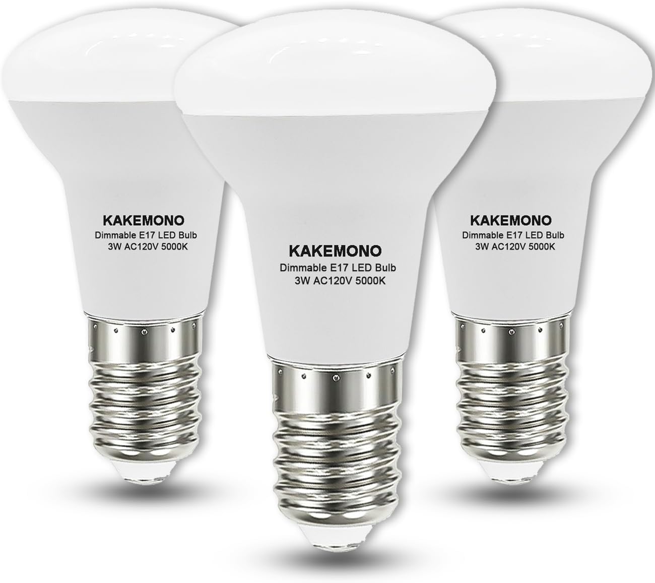 KAKEMONO R14 LED Bulb Dimmable E17 Intermediate Base Mini Reflector Light Bulb 3W 30 Watt Halogen Equivalent for Desk Reading Cabinet Light, Daylight White 5000K, 3 Pack