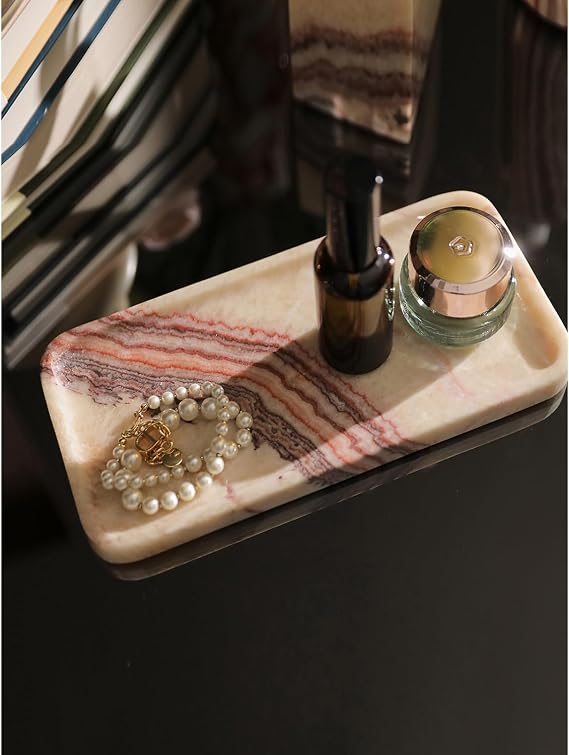Genuine 100% Marble Tray, Real Natural Marble Stone Trays, Luxury Marble Decorative Trays for Bathroom, Dresser, Vanity, Home Decor