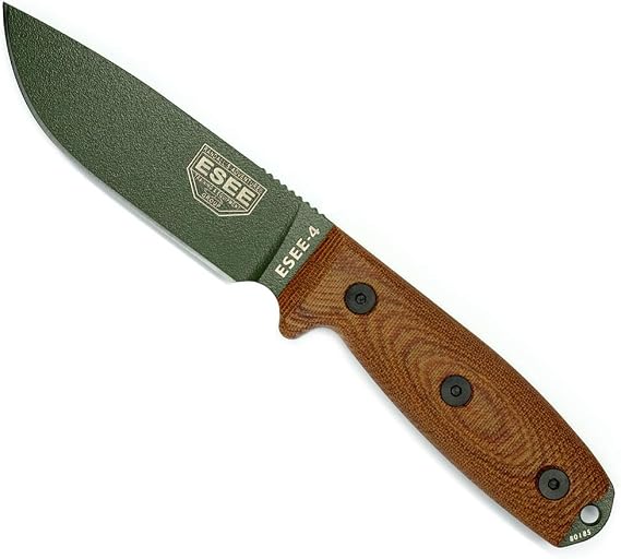 ESEE-4 1095 Carbon Steel, Black Sheath OD Green Blade, Natural Canvas Micarta 3D Handle