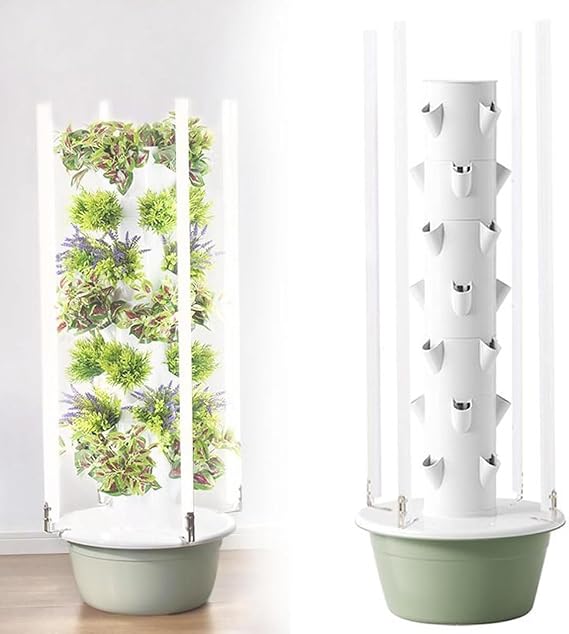 Vertical Hydroponics Tower Garden With Led Grow Lights, Automated Indoor Aeroponics System, Perfect For Herbs & Vegetables, Space-saving Aquaponics Kit 9Layer