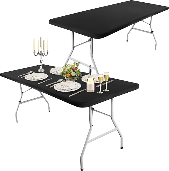 2 Pcs Table Cloth Elastic 6ft Fitted Rectangle Tablecloth Black