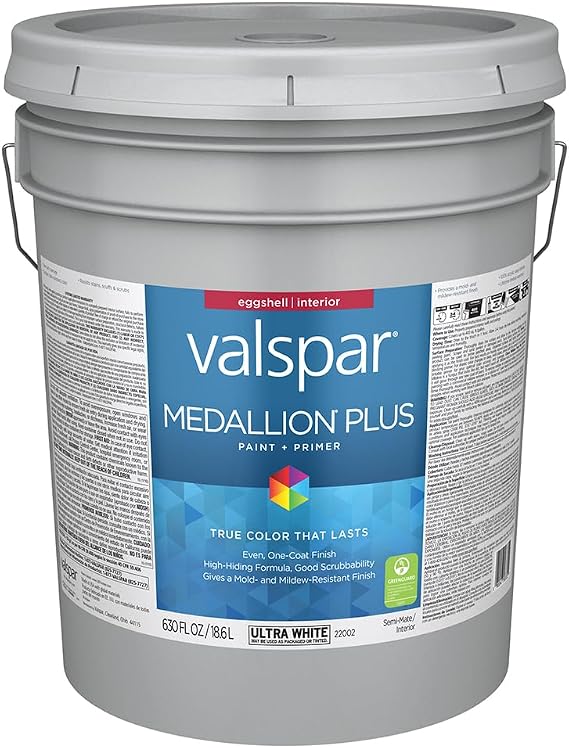 Valspar 22002 Ultra White Base Medallion Plus Interior Paint & Primer, Eggshell, 5 Gallon