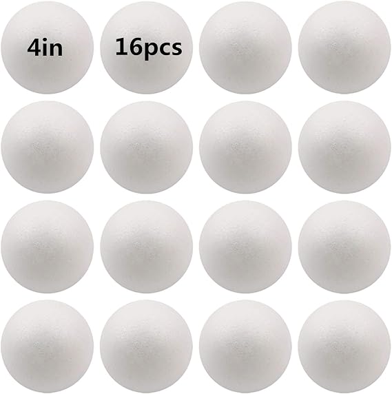 FFchuanhe 16 Pack Foam Balls for Crafts, 4 Inch Polystyrene Smooth Round Balls, for Arts and Crafts Supplies, School Project, Weddings, Christmas, Home Decoration and Various Gathering White | Smooth White Polystyrene Foam, Suitable for Home Supplies, School Project, Wedding, Various Party