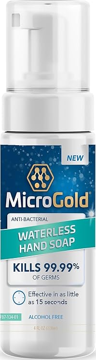 MicroGold Alcohol Free Hand Sanitizer and Waterless Foaming Antibacterial Soap Kills 99.9% of Germs, Made in the USA, 4 Fl Oz (Pack of 1)
