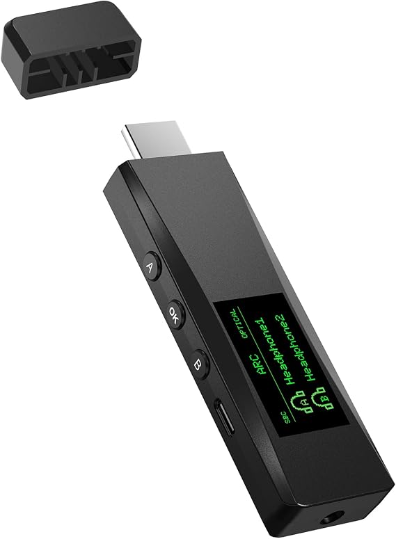 Bluetooth 5.2 Transmitter for 2 AirPods or BT Receiver Devices, Wireless Audio Adapter with HDMI ARC Input, Optical Audio Output & Bluetooth Output, LCD Screen, Plug and Play