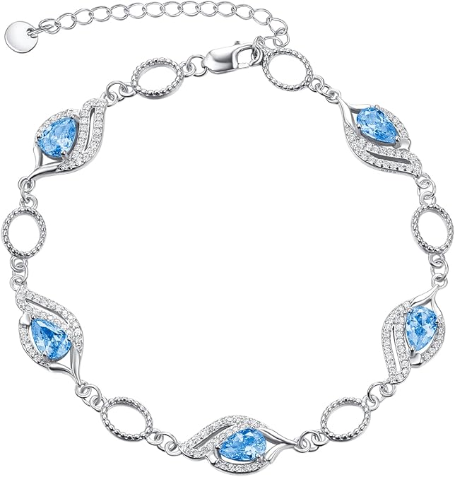 PRAYMOS December Birthstone Bracelets for Women Mom Mother's Grandma Sterling Silver Women's Bracelets Pear Shape Bracelet Pink Birthstone Jewelry Gifts...