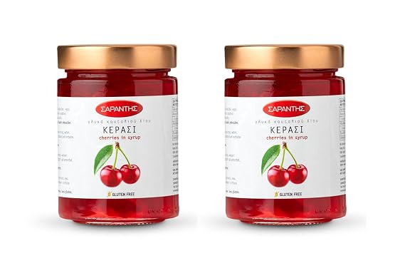Sarantis, Greek Sour Cherry Fruit Sweet in Syrup, 16 oz (Pack of 2)